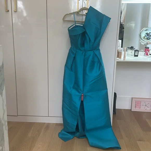 Sachin & Babi | Clarissa Pleated One-shoulder Gown NWT SIZE 6 AQUA COLOR - Picture 7 of 9